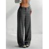 image:imageGORGLITTER Womens Plaid Low Rise Trousers Dress Pants Casual Loose Pants Baggy Flannel Gingham Wide Leg PantsTall Dark Grey