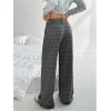 image:imageGORGLITTER Womens Plaid Low Rise Trousers Dress Pants Casual Loose Pants Baggy Flannel Gingham Wide Leg PantsTall Dark Grey