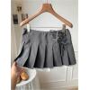 image:imageGORGLITTER Womens Pleated Lace Skirt Bow Low Waist Skort A Line Mini Skater Tennis Skirts with ShortsGrey