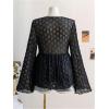 image:imageGORGLITTER Womens Plus Size Mesh Bell Sleeve Top 70s Tie Front Paisley Boho Peplum Babydoll Tops BlouseBlack