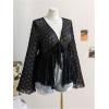 image:imageGORGLITTER Womens Plus Size Mesh Bell Sleeve Top 70s Tie Front Paisley Boho Peplum Babydoll Tops BlouseBlack