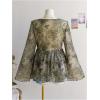 image:imageGORGLITTER Womens Plus Size Mesh Bell Sleeve Top 70s Tie Front Paisley Boho Peplum Babydoll Tops BlouseGreen Graphic
