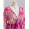 image:imageGORGLITTER Womens Plus Size Mesh Bell Sleeve Top 70s Tie Front Paisley Boho Peplum Babydoll Tops BlousePink