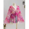 image:imageGORGLITTER Womens Plus Size Mesh Bell Sleeve Top 70s Tie Front Paisley Boho Peplum Babydoll Tops BlousePink
