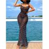 image:imageGORGLITTER Womens Polka Dots Mesh Dress Cover Up Sexy Maxi Dress Spaghetti Strap Cowl Neck Bathing Suit CoverupBlack and White