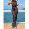 image:imageGORGLITTER Womens Polka Dots Mesh Dress Cover Up Sexy Maxi Dress Spaghetti Strap Cowl Neck Bathing Suit CoverupBlack and White