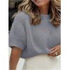 image:imageGORGLITTER Womens Puff Sleeve Crewneck Knit Shirt Top Short Sleeve Solid Loose SweaterSolid Grey