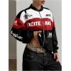 image:imageGORGLITTER Womens Race Car F1 Jacket Y2k Racing Motorcycle Oversized Graphic Varsity Zip Up Lightweight Jackets StreetwearBlack