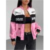 image:imageGORGLITTER Womens Race Car F1 Jacket Y2k Racing Motorcycle Oversized Graphic Varsity Zip Up Lightweight Jackets StreetwearPink