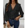 image:imageGORGLITTER Womens Ruffled Top Blouses Dressy Business Casual Button Up Long Sleeve V Neck Shirts Work Office OutfitsBlack