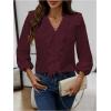 image:imageGORGLITTER Womens Ruffled Top Blouses Dressy Business Casual Button Up Long Sleeve V Neck Shirts Work Office OutfitsBurgundy