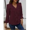 image:imageGORGLITTER Womens Ruffled Top Blouses Dressy Business Casual Button Up Long Sleeve V Neck Shirts Work Office OutfitsBurgundy