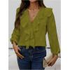image:imageGORGLITTER Womens Ruffled Top Blouses Dressy Business Casual Button Up Long Sleeve V Neck Shirts Work Office OutfitsGreen