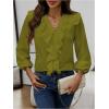 image:imageGORGLITTER Womens Ruffled Top Blouses Dressy Business Casual Button Up Long Sleeve V Neck Shirts Work Office OutfitsGreen