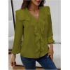 image:imageGORGLITTER Womens Ruffled Top Blouses Dressy Business Casual Button Up Long Sleeve V Neck Shirts Work Office OutfitsGreen