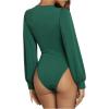 image:imageGORGLITTER Womens Sexy Ruched Deep V Neck Long Sleeve Bodysuit Plunging Neckline Leotard ShirtsGreen