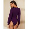 image:imageGORGLITTER Womens Sexy Ruched Deep V Neck Long Sleeve Bodysuit Plunging Neckline Leotard ShirtsPurple