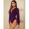 image:imageGORGLITTER Womens Sexy Ruched Deep V Neck Long Sleeve Bodysuit Plunging Neckline Leotard ShirtsPurple