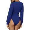 image:imageGORGLITTER Womens Sexy Ruched Deep V Neck Long Sleeve Bodysuit Plunging Neckline Leotard ShirtsRoyal Blue
