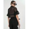 image:imageGORGLITTER Womens Sheer Puff Sleeve Tops Blouse Dressy Casual Y2K Mesh Cropped Button Down Shirt Concert Going Out TopBlack