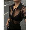 image:imageGORGLITTER Womens Sheer Puff Sleeve Tops Blouse Dressy Casual Y2K Mesh Cropped Button Down Shirt Concert Going Out TopBlack Mesh