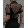 image:imageGORGLITTER Womens Sheer Puff Sleeve Tops Blouse Dressy Casual Y2K Mesh Cropped Button Down Shirt Concert Going Out TopBlack Mesh