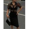 image:imageGORGLITTER Womens Sheer Puff Sleeve Tops Blouse Dressy Casual Y2K Mesh Cropped Button Down Shirt Concert Going Out TopBlack Mesh