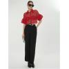 image:imageGORGLITTER Womens Sheer Puff Sleeve Tops Blouse Dressy Casual Y2K Mesh Cropped Button Down Shirt Concert Going Out TopRed