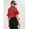 image:imageGORGLITTER Womens Sheer Puff Sleeve Tops Blouse Dressy Casual Y2K Mesh Cropped Button Down Shirt Concert Going Out TopRed