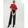 image:imageGORGLITTER Womens Sheer Puff Sleeve Tops Blouse Dressy Casual Y2K Mesh Cropped Button Down Shirt Concert Going Out TopRed