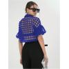 image:imageGORGLITTER Womens Sheer Puff Sleeve Tops Blouse Dressy Casual Y2K Mesh Cropped Button Down Shirt Concert Going Out TopRoyal Blue