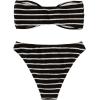 image:imageGORGLITTER Womens Strapless Bandeau Swimsuit High Waisted Thong Textured Bikini Set Bathing SuitBlack Striped