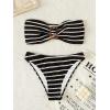 image:imageGORGLITTER Womens Strapless Bandeau Swimsuit High Waisted Thong Textured Bikini Set Bathing SuitBlack Striped