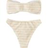 image:imageGORGLITTER Womens Strapless Bandeau Swimsuit High Waisted Thong Textured Bikini Set Bathing SuitKhaki