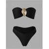 image:imageGORGLITTER Womens Strapless Bandeau Swimsuits High Waisted Bikini Sets with Beach Sarong Coverup Skirts Bathing SuitsBlack