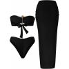 image:imageGORGLITTER Womens Strapless Bandeau Swimsuits High Waisted Bikini Sets with Beach Sarong Coverup Skirts Bathing SuitsBlack