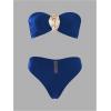 image:imageGORGLITTER Womens Strapless Bandeau Swimsuits High Waisted Bikini Sets with Beach Sarong Coverup Skirts Bathing SuitsBlue
