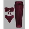image:imageGORGLITTER Womens Strapless Bandeau Swimsuits High Waisted Bikini Sets with Beach Sarong Coverup Skirts Bathing SuitsBurgundy