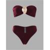 image:imageGORGLITTER Womens Strapless Bandeau Swimsuits High Waisted Bikini Sets with Beach Sarong Coverup Skirts Bathing SuitsBurgundy