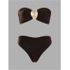 image:imageGORGLITTER Womens Strapless Bandeau Swimsuits High Waisted Bikini Sets with Beach Sarong Coverup Skirts Bathing SuitsCoffee Brown