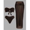 image:imageGORGLITTER Womens Strapless Bandeau Swimsuits High Waisted Bikini Sets with Beach Sarong Coverup Skirts Bathing SuitsCoffee Brown