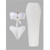 image:imageGORGLITTER Womens Strapless Bandeau Swimsuits High Waisted Bikini Sets with Beach Sarong Coverup Skirts Bathing SuitsWhite