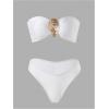 image:imageGORGLITTER Womens Strapless Bandeau Swimsuits High Waisted Bikini Sets with Beach Sarong Coverup Skirts Bathing SuitsWhite