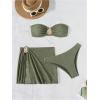 image:imageGORGLITTER Womens Strapless Bandeau Swimsuits High Waisted Cheeky Metal Bikini Sets with Bathing Suit Cover Up SkirtsArmy Green