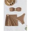 image:imageGORGLITTER Womens Strapless Bandeau Swimsuits High Waisted Cheeky Metal Bikini Sets with Bathing Suit Cover Up SkirtsBrown