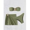 image:imageGORGLITTER Womens Strapless Bandeau Swimsuits High Waisted Cheeky Metal Bikini Sets with Bathing Suit Cover Up SkirtsGreen