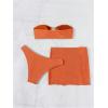 image:imageGORGLITTER Womens Strapless Bandeau Swimsuits High Waisted Cheeky Metal Bikini Sets with Bathing Suit Cover Up SkirtsOrange