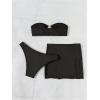 image:imageGORGLITTER Womens Strapless Bandeau Swimsuits High Waisted Cheeky Metal Bikini Sets with Bathing Suit Cover Up SkirtsSolid Black