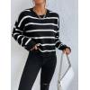 image:imageGORGLITTER Womens Striped Drop Shoulder Sweater Oversized Crew Neck Knit Sweaters Pullover TopBlack