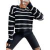 image:imageGORGLITTER Womens Striped Drop Shoulder Sweater Oversized Crew Neck Knit Sweaters Pullover TopBlack
